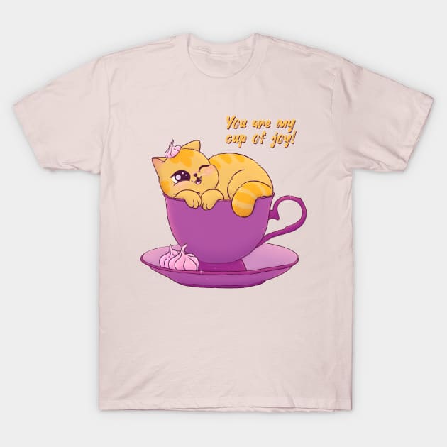 Cup Of Joy Cat T-Shirt by LenasScribbles